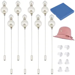 BENECREAT 8-teilige Hutnadel aus weißer Perle, Vintage-Sicherheitsnadeln, Broschen aus ABS-Kunststoff, Kunstperlen-Brosche für Krawatte, Schal, Western-Cowboyhüte, Haarschmuck, 125 mm
