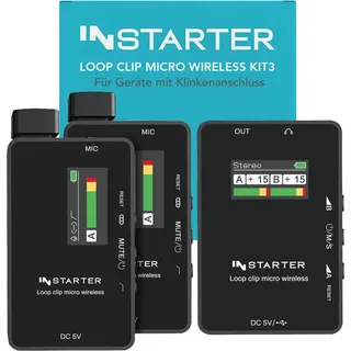 Instarter drahtlos Lavalier Wireless System mit eingebautem Funkmikrofon, Kabellos für Handy, Tablet, PC mit 2 Sender und 1 Empfänger mit 50m Rei...