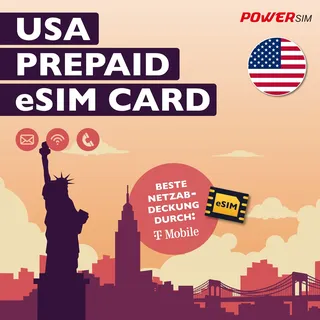 Power SIM Prepaid-Karte für die USA, Beste Netzabdeckung durch T-Mobile, mit E-Mail, WLAN und Telefonie (5 Tage)