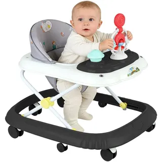 4 in 1 Lauflernhilfe, Lauflernwagen, Baby Walker, Licht & Rädern, Gehfrei Baby ab 6 Monaten, 12kg Belastbar (67 x 72 x 92 cm – Schwarz (B))