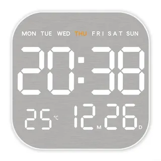 BlissfulAbode Digitale LED-Wanduhr mit großem Display, einstellbare Helligkeit, Datum, Temperatur, Alarmfunktion für Home Office (weißes Gehäuse)