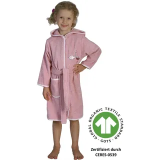 Wörner Kinderbademantel WÖRNER "Dinofamilie" Gr. 110, rosa, 110/116, N-Gr, Baumwolle, Hausmäntel, Biobaumwolle, mit Stickerei, mit Tasche