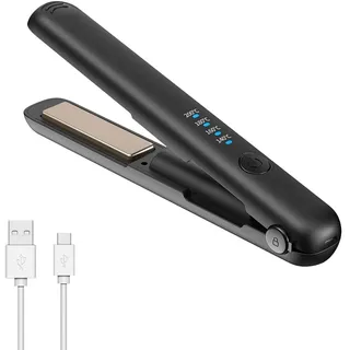 Vmxlso Mini-Glätteisen, kabellos, tragbar, mit 4 Temperaturregelungen, USB-Ladegerät, für Pelo Court Largo