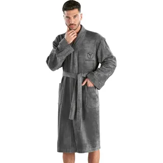 Carlo Colucci Herrenbademantel Vito, ideal für Sauna & Spa, Hotelbademantel, Morgenmantel, Kurzform, Baumwolle, Kimono-Kragen, Gürtel, Carlo Colucci Logostickerei auf der Brust und Logo auf den Ärmeln grau S | 115 cm