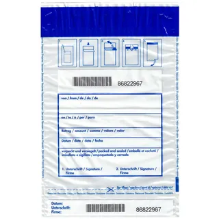 500x Safebags - Sicherheitsbeutel M für Geld- u. Werttransport - manipulationssicher, mit Sicherheitstape "illegal entry"