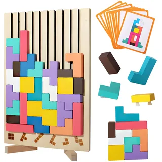 Holzpuzzle Tetris, Lernspielzeug, Montessori-Spiele 3 4 5 6 Jahre, Intelligenz Jigsaw, Gehirn Spielzeug, bunt, geometrische Blöcke Tetris, Geschenk für Kinder