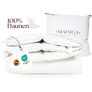 MAXIGA Winter Daunendecke 135x200 – 100% Gänsedaunen, extra warm 1800g, atmungsaktiv & waschbar, , Allergikerfreundlich - Weiß
