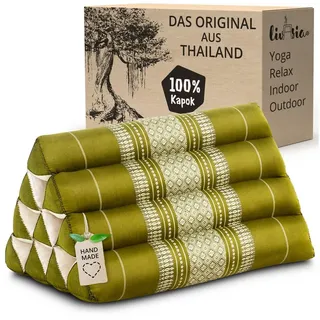 Livasia Rückenstützkissen mit Muster - 30x50x30cm - Dreieckskissen für den Garten, Keilkissen mit Kapok, vegan handgefertigt, (Grün)