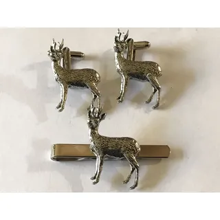 Giftsforall Manschettenknöpfe, Hirsch, A45, mit Krawattennadel, feines englisches Zinn