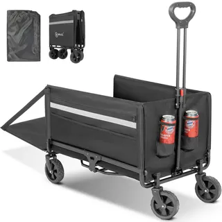 HOMECALL Bollerwagen Handwagen schwarz mit Aufbewahrungstaschen