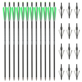 SHARROW Armbrustbolzen Carbon Armbrust Bolzen Pfeile für Armbrust 16 17 18 20 22 Zoll Armbrustpfeile Carbonpfeil für Armbrust Jagd Schießen (Typ 2: Grün, 16")