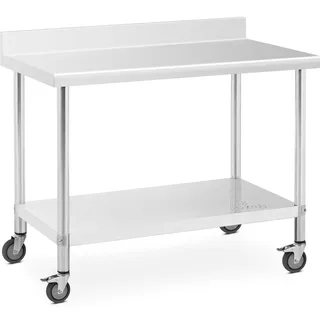 Royal Catering Edelstahltisch mit Rollen - PREMIUM - 60 x 120 cm 158 kg - Aufkantung -