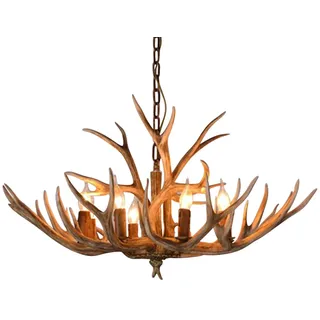 RUETERY Kronleuchter Vintage, Geweih Pendellampe, Landhausstil Hirschgeweih Deko Esszimmer Lampe, Höhenverstellbar Antler Chandelier, für Hotels, Restaurants, Korridore, Cafés
