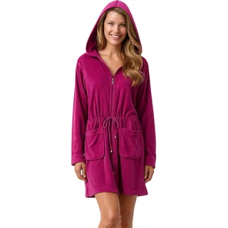 Morgenstern Bademantel Damen Reißverschluss Kapuze Frottee Leicht Kurz Emily Beere M - M