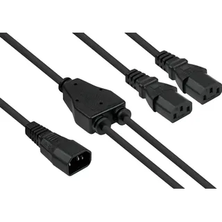 Kabelmeister Y-Kaltgeräteverlängerung Kaltgeräte-Stecker C14 an 2x Kaltgeräte-Buchse C13, schwarz, 0,3m