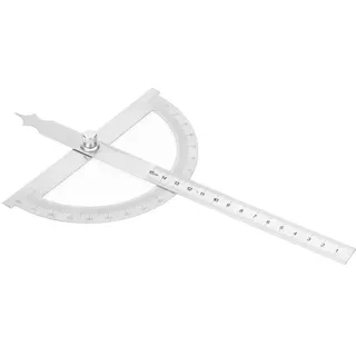Präzisions Winkelmesser Aus Robustem Rostfreiem Stahl (200 Mm) Mit Rundem Kopf 0 180° Goniometer Messwerkzeug, Maße 150 X 200 Mm, Ideal Für Handwerker, Ingenieure Und Architekten In Werkstatt,