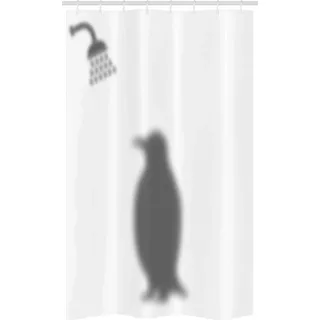 ABAKUHAUS Pinguin Schmaler Duschvorhang, Showering Tier, Badezimmer Deko Set aus Stoff mit Haken, 120 x 180 cm, Grau und Weiß