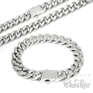 Männer-Schmuckset Panzerkette aus massivem Edelstahl silber poliert Kette + Armband