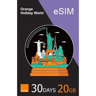 Orange Holiday World eSIM – 30 Tage, bis zu 20 GB Daten, 15 Minuten Anrufe, 50 SMS. Vorgeladen und aktiviert mit weltweitem Service. Tethering erlaubt | eSIM innerhalb von 24 Stunden verfügbar