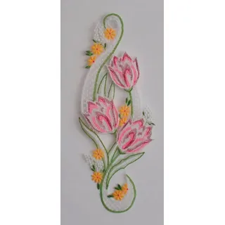 Stickereien Plauen Fensterbild Frühling gelb|grün|rosa