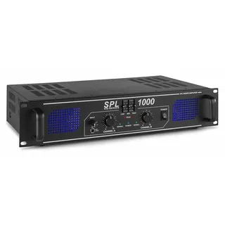 SkyTec SPL1000 PA Verstärker Endstufe 1000 Watt, mit 3-Band-Equalizer, 3 Kanal Input, Chinch, AUX, ideal für DJ Boxen, Clubs, Bars und Gastronomie, Schwarz