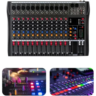 Audio Mixer 12 Kanal Studio Live Mischpult DJ Professionelle Stereo Sound Mischkonsole Eingang 48 V Phantomspeisung Bluetooth USB Digital Audio Mixer Verstärker