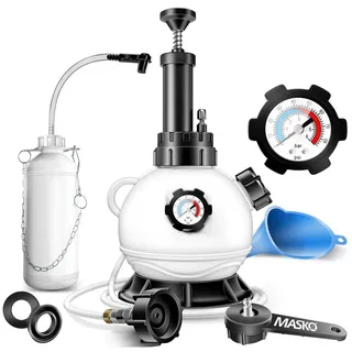 Masko MASKO® Bremsenentlüftungsgerät Auto Bremsentlüfter KFZ Bremsflüssigkeits-Wechselgerät 3L für Scheibenbremsen & Trommelbremsen mit Handpumpe & 1L Absaugbehälter für E20, Adapter, Schlauch & Zubehör