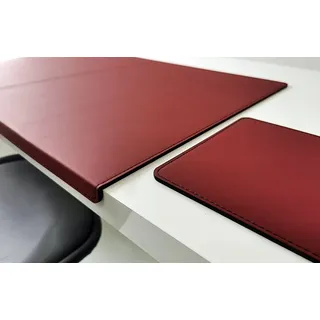 Profi Mats Schreibtischunterlage Gewinkelt mit Mauspad Echt Leder 70 x 48 Bordeaux Weinrot