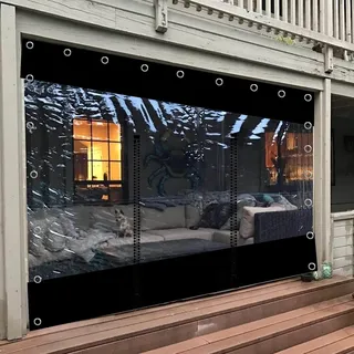 Outdoorvorhänge Mit Reißverschluss,Transparente Wasserdichte Plane Seitenteil,Durchsichtige Planenvorhänge Mit Ösen,Pvc Regenvorhänge,Für Garten Pergola Patio Gazebo Porch,W×H-2×2.5m(6.6*8.2ft)
