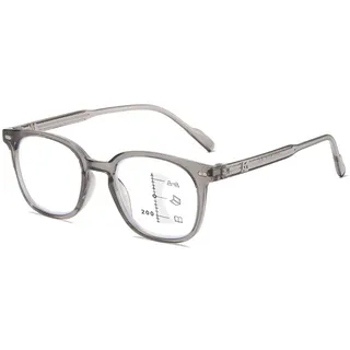 Lanomi Gleitsichtbrille Damen Herren Progressive Multifokus Lesebrille Blaulichtfilter Gleitsicht Lesehilfe Sehhilfe mit Federscharniere Transparent Grau Gleitsichtbrillen 2.0 - M