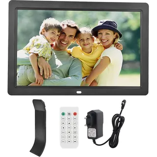 Digitaler Bilderrahmen, Tragbarer Fotowecker 12 Zoll HD Digitaler Bilderrahmen Fernbedienung Wecker Movie Player Album für Freunde der Familie (EU-Stecker)
