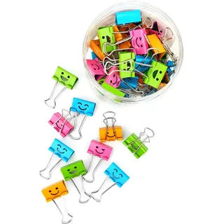 D.RECT Smiles Foldbackclips für Büro Foldback Klammern 48x 25mm, Vielzweckklammern Papier - Metall Binder Clips für Bürobedarf Notizen und Gewürzklammer Verpackung - Büroklammern Bunt Gross