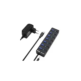 USB 3.0 Hub mit Netzteil,VEMONT 7 Ports USB Hub Aktiv USB Verteiler 5Gbps und Einzelne EIN/Aus-Schalter 1,2m langes Kabel für Apple MacBook Air/Pro/Mac mini/iMac/MacPro/PC/Laptops und Ultrabooks