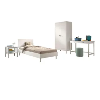 58 aufm Kessel JUGENDZIMMER SET 90x200 Keeley Buche Weiß Holz Schrank Tisch Komfort