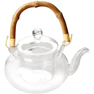 Glas-Teekanne mit Teesieb, Holzgriff, Karaffe für lose Blätter, Getränke, Milch