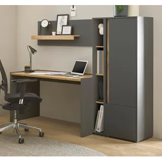 furn.design Büromöbel Set in grau matt und Wotan Eiche Holz modern mit Schreibtisch, Aktenschrank, Wandregal, Standregal für Homeoffice und Büro Schreibtisch mit Stauraum Center (Set 2)
