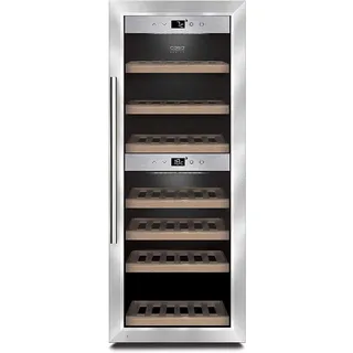 CASO WineComfort 38 | Weinkühlschrank für 38 Flaschen | 2 Zonen auf 5-20°C einstellbar, Touch, LED beleuchtet freistehend, UV-Filterglas, Edelstahl