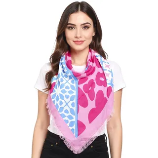 ZWILLINGSHERZ Smile and Shine Dreiecks-Tuch mit Blumenmuster und Fransen Mode-Tuch 3014D-3010-84 Pink/Blau/Weiß - One-Size