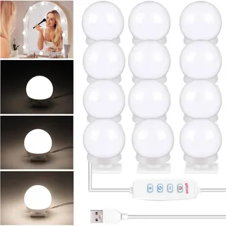 Xrten Hollywood-Stil Dimmbar Schminklicht,Led Spiegelleuchte Dimmbar,12 Led Dimmbar Spiegel Beleuchtung, Make Up Licht mit 3 Farbmodi 10 Helligkeiten Schminkleuchte Geburtstagsgeschenk für Frauen