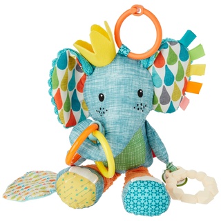 Infantino Go Gaga Peanut the Elephant Activity Pal, Elefant-Plüschtier, sensorisches Lern-Spielzeug, einfach am Kinderwagen oder Autositz zu befestigen, Motorikspielzeug für Neugeborene und Babys