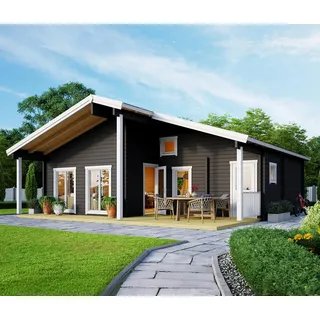 Weka Wochenendhaus mit 2 Etagen inkl. Aufbauservice - 890x834x401cm - grau - Fichtenholz / Glas