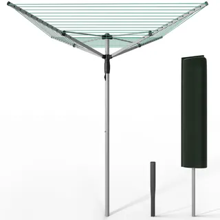 VOUNOT VOUNOT® Wäschespinne Draußen, Klappbarer Wäscheständer 4-stufig höhenverstellbar, Wäscheschirm mit 50m Wäscheleine inkl. Bodenhülse und Schutzhülle, Silber-Grün