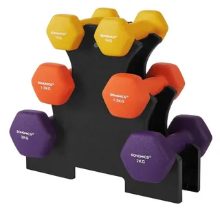 SONGMICS Hantel-Set 3 Paar, Aufbewahrung, Fitnessstudio, Krafttraining, rutschfeste Neopren-Beschichtung orange