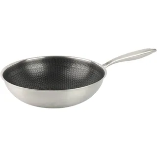 KARL HAUSMANN Wok Pfanne 30 cm Edelstahl mit Honeycomb Struktur - Kratzfester Antihaft Wok für Induktion, Gas & alle Herdarten | Tiefe Wokpfanne für Stir-Fry & gleichmäßige Hitze