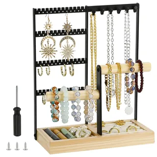 XiYee Schmuckständer, Schmuckbaum Kettenständer Ohrringständer Schmuck Organizer, Schmuckaufbewahrung Schmuckhalter Jewelry Stand für Ketten, Ohrringen, Ringen, Uhren, Armbändern (Schwarz)