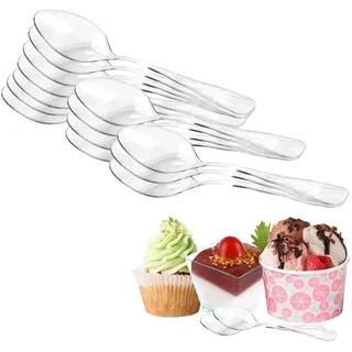 YINVA Plastiklöffel, 200 Stück Plastiklöffel Klein (3.74 Zoll /9.5cm) Dessertlöffel Plastik Wiederverwendbare Mini Plastic Spoons Dessertlöffel für Dessert Pudding Mousse Party