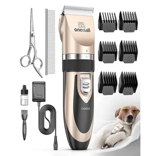 Oneisall Leise Hundeschermaschine Profi Schermaschine Hund Katze Tierhaarschneidemaschine Elektrische Hundetrimmer Schnurlosen Haarschneidemaschine (Gold) (Gold)