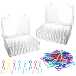2 Stück Nähgarn Aufbewahrungsbox, Leer Stickgarn Organizer Box für 42 Garnrollen Klarer Kunststoff Garnrollen Aufbewahrungsbox mit 24 Spulenfadenhalter