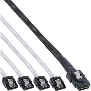 InLine SAS Anschlusskabel, Mini-SAS SFF-8087 an 4x SATA, 1:1, OCR, 0,75m