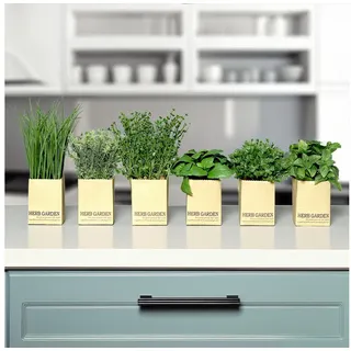 Spetebo Künstliches Kräuter Sortiment - 6er Set - Kunstpflanze mit Papier Blumentopf - Schnittlauch Petersilie Basilikum Minze Rosmarin Thymian Kunst Topf